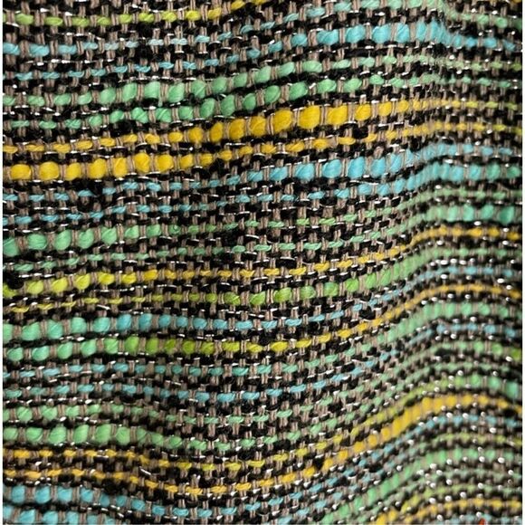 Shoshanna 8 Green Stripe Silk Blend Metallic Sleeveless Pleated Tweed Dress - Picture 7 of 9